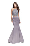 Sleeveless Mermaid Satin Open-Back Beaded Glittering Back Zipper Natural Waistline Halter Dress with a Brush/Sweep Train