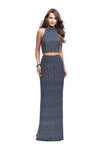 Tall Metallic Sheath Sleeveless Natural Waistline Geometric Print Floor Length High-Neck Racerback Back Zipper Fitted Beaded Sheath Dress/Evening Dress