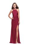 Sexy Sleeveless Basque Natural Waistline Draped Slit Back Zipper Open-Back Ruched Wrap Halter Sheath Jersey Sheath Dress/Party Dress with a Brush/Sweep Train