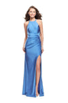 Sexy Jersey Halter Basque Natural Waistline Draped Back Zipper Ruched Wrap Open-Back Slit Sleeveless Sheath Sheath Dress/Party Dress with a Brush/Sweep Train