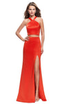 Halter Sleeveless Back Zipper Slit Open-Back Natural Waistline Satin Sheath Sheath Dress