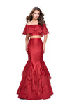 Floral Print Satin Natural Waistline Off the Shoulder Back Zipper Cutout Mermaid Dress With Ruffles