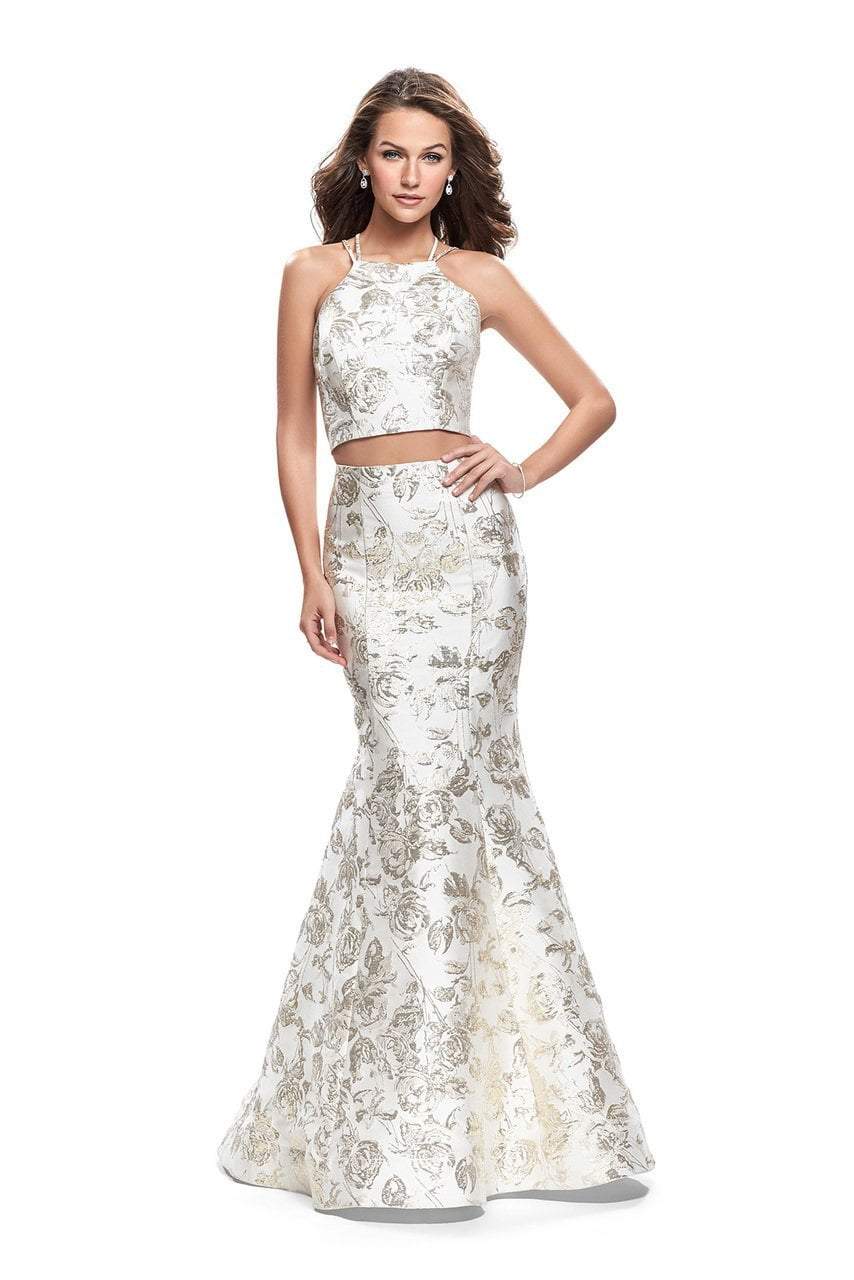 La Femme - 26202 Two Piece Gilded Print Jacquard Evening Gown
