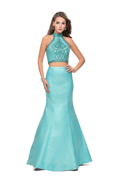 High-Neck Sleeveless Beaded Back Zipper Cutout Fitted Mermaid Evening Dress