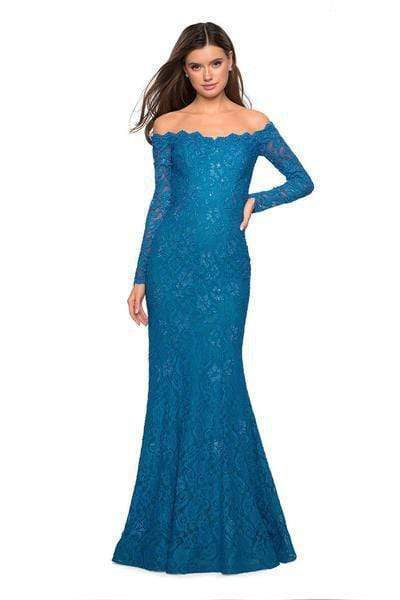 Strapless Cutout Sheer Back Zipper Lace Floral Print Scalloped Trim Long Sleeves Off the Shoulder Natural Waistline Floor Length Mermaid Dress with a Brush/Sweep Train With Rhinestones