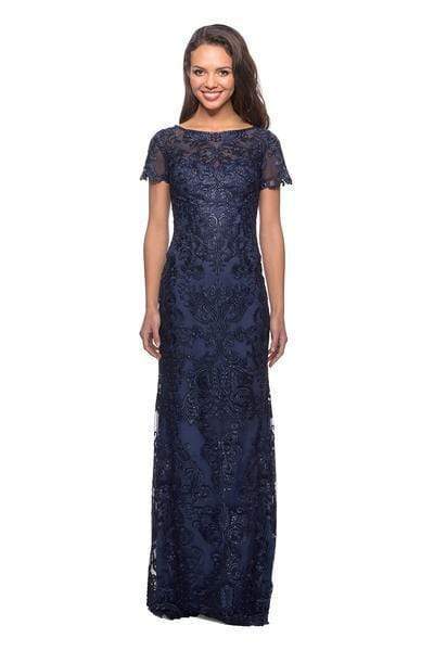 Sophisticated Illusion Sheer Back Zipper Embroidered Bateau Neck Sweetheart Lace Natural Waistline Short Sleeves Sleeves Scalloped Trim Floor Length Sheath Sheath Dress with a Brush/Sweep Train With R