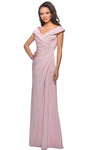 A-line V-neck Satin Bateau Neck Floor Length Cap Sleeves Natural Waistline Back Zipper Asymmetric Ruched Pleated Evening Dress/Mother-of-the-Bride Dress