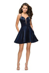 A-line V-neck Satin Sheer Fitted Wrap Back Zipper Plunging Neck Sleeveless Spaghetti Strap Natural Waistline Short Dress