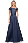 Sophisticated A-line Pocketed Pleated Back Zipper Asymmetric Fitted Floor Length Natural Waistline Cap Sleeves Dress