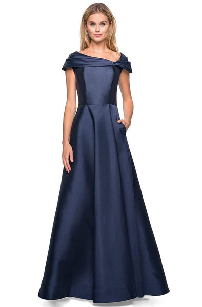 Sophisticated A-line Pocketed Pleated Asymmetric Back Zipper Fitted Cap Sleeves Natural Waistline Floor Length Dress