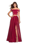 Sophisticated A-line V-neck Strapless Off the Shoulder Satin Open-Back Back Zipper Fitted Slit Natural Waistline Two-Toned Print Dress with a Brush/Sweep Train