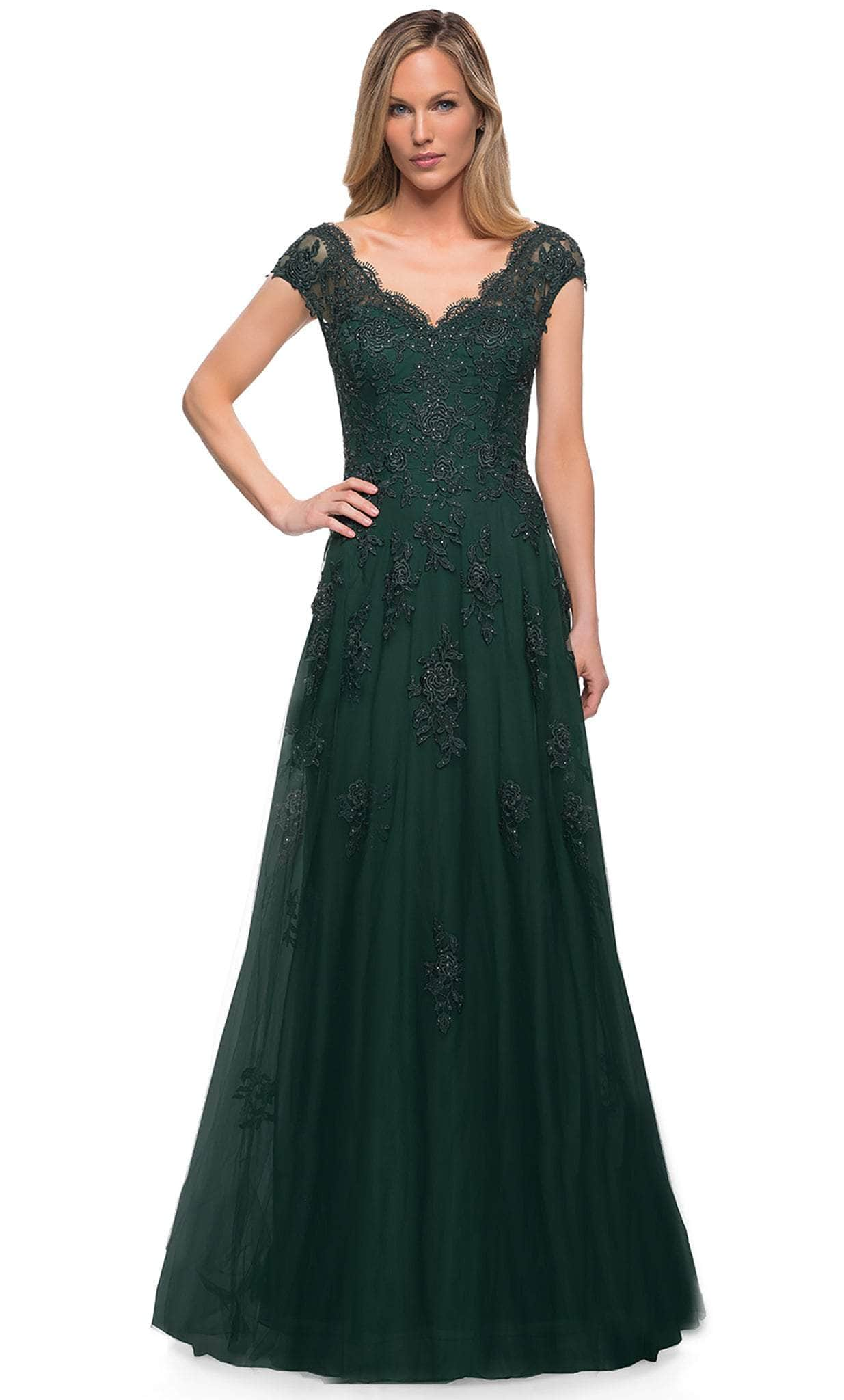 La Femme - 26942 V-Neck Floral Lace Mother of the Groom Tulle Gown
