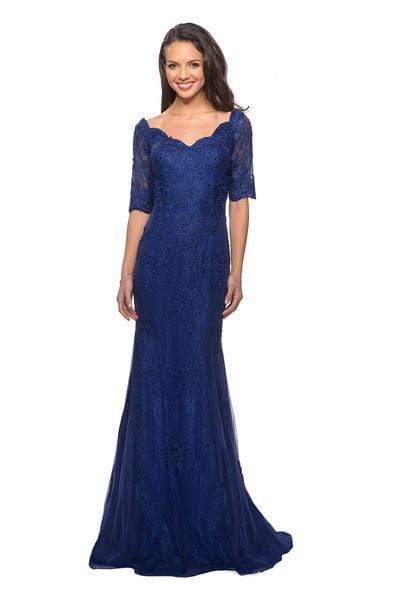 La Femme - 26943 Bedazzled Curve V-neck Trumpet Dress
