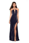 Sexy A-line Halter Jersey Natural Waistline Two-Toned Print Slit Cutout Back Zipper Open-Back Fitted Floor Length Evening Dress with a Brush/Sweep Train