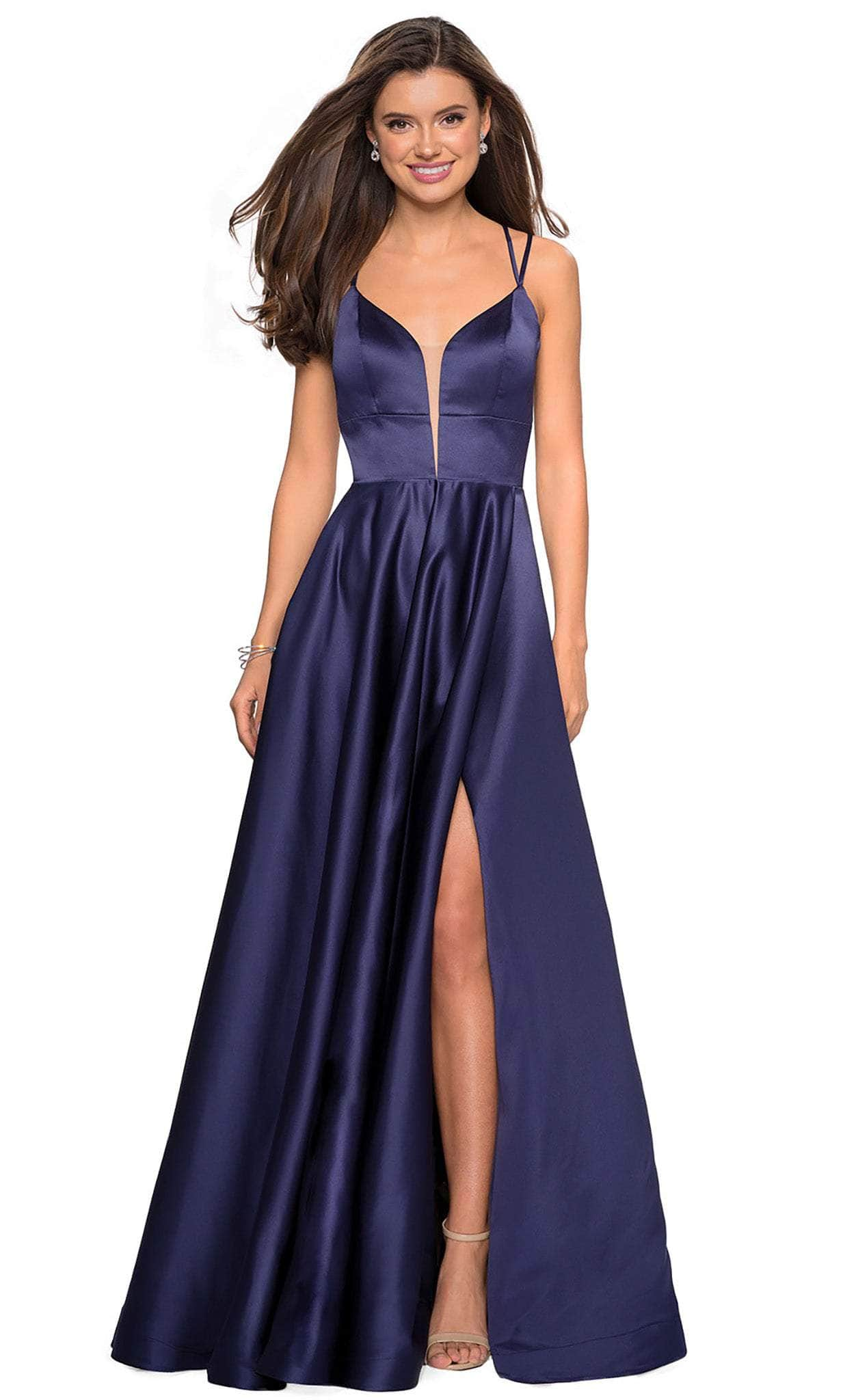 La Femme - 26994 Sexy Strappy Back Satin A-Line Evening Gown
