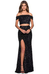 Sheath Off the Shoulder Natural Waistline Sequined Fitted Slit Back Zipper Open-Back Floor Length Sheath Dress/Evening Dress with a Brush/Sweep Train