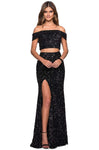 Sheath Natural Waistline Back Zipper Sequined Fitted Slit Open-Back Off the Shoulder Floor Length Sheath Dress/Evening Dress with a Brush/Sweep Train