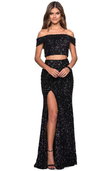 Natural Waistline Sheath Fitted Open-Back Back Zipper Slit Sequined Floor Length Off the Shoulder Sheath Dress/Evening Dress with a Brush/Sweep Train