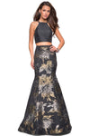 Jacquard Halter Floral Print Sleeveless Natural Waistline Mermaid Dress with a Brush/Sweep Train