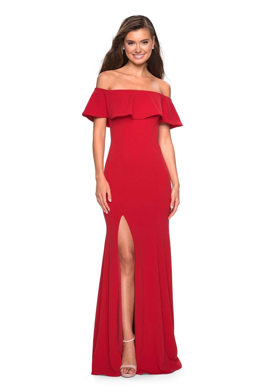 La Femme - 27096 Ruffled Off-Shoulder Jersey Trumpet Dress
