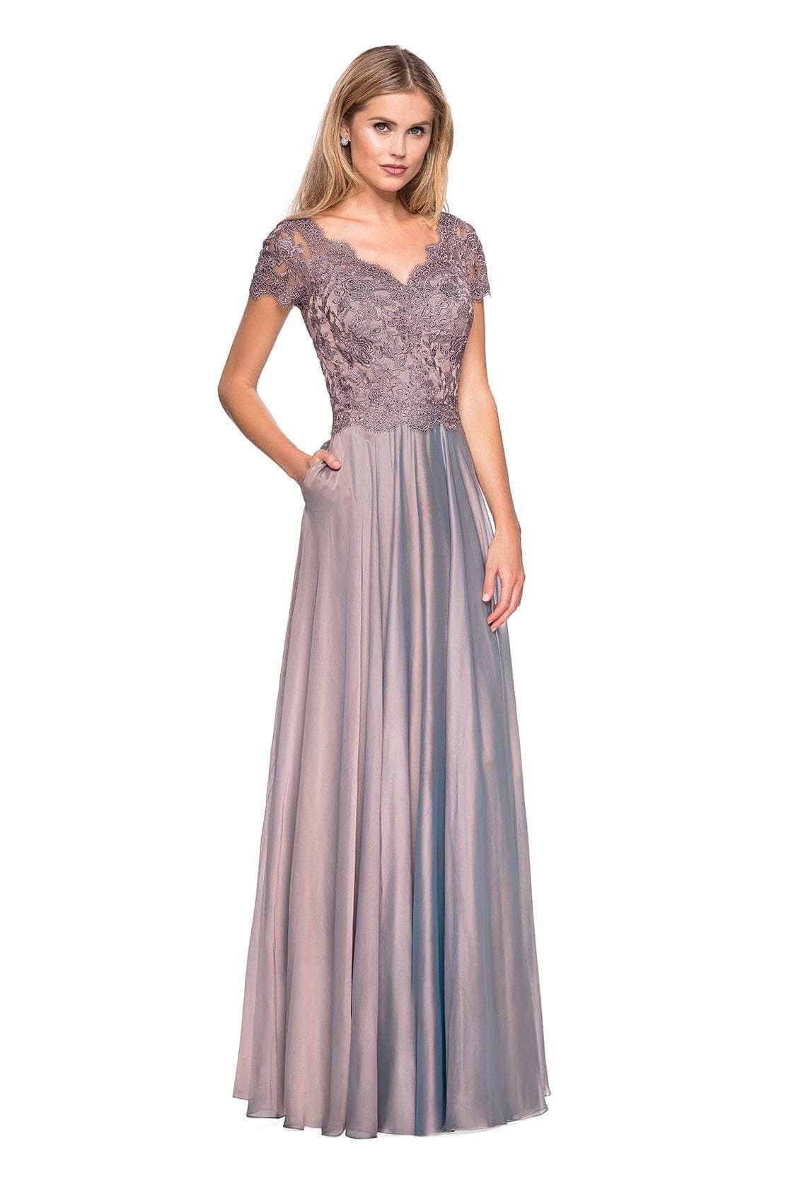 La Femme - 27098 Embordered Lace Bodice Chiffon A- Line Gown