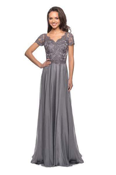 La Femme - 27098 Embordered Lace Bodice Chiffon A- Line Gown

