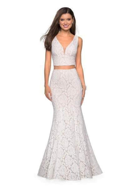 V-neck Empire Waistline Lace Sleeveless Sheer Fitted V Back Mesh Back Zipper Fit-and-Flare Mermaid Plunging Neck Prom Dress With Rhinestones