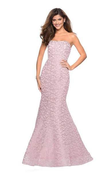 La Femme - 27267 Strapless Sweetheart Neck Metallic Lace Trumpet Gown
