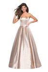 Tall A-line Strapless Open-Back Fitted Pleated Back Zipper Sweetheart Metallic Natural Waistline Floor Length Dress