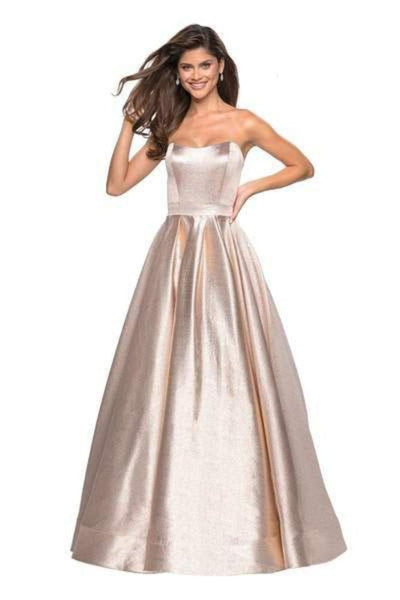 Tall A-line Strapless Natural Waistline Metallic Floor Length Open-Back Fitted Back Zipper Pleated Sweetheart Dress