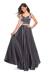 Sophisticated A-line Two-Toned Print Sweetheart Back Zipper Pocketed Open-Back Satin Sleeveless Thick Straps Floor Length Empire Waistline Dress