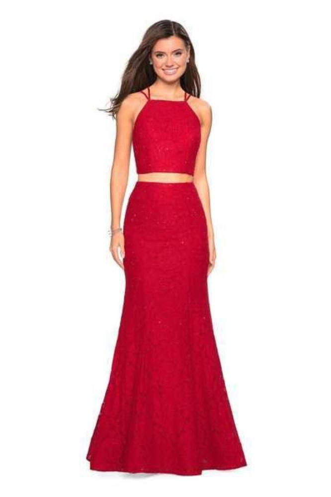 La Femme - 27452 Strappy Two Piece Halter Trumpet Gown
