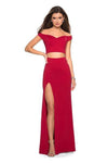 Sheath Natural Waistline Floor Length Jersey Off the Shoulder Slit Fitted Back Zipper V Back Sheath Dress