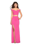 Sheath Off the Shoulder Jersey Fitted V Back Slit Back Zipper Natural Waistline Floor Length Sheath Dress