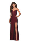 Sexy Jersey Natural Waistline Sheath Floor Length Plunging Neck Sweetheart Spaghetti Strap Back Zipper Open-Back Slit Sheer Fitted Sheath Dress/Evening Dress with a Brush/Sweep Train