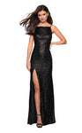 Sophisticated Straight Neck Natural Waistline Fall Sheath Floor Length Slit Sequined Backless Sleeveless Spaghetti Strap Sheath Dress