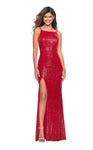 Sophisticated Fall Slit Backless Sequined Sheath Natural Waistline Floor Length Sleeveless Spaghetti Strap Straight Neck Sheath Dress