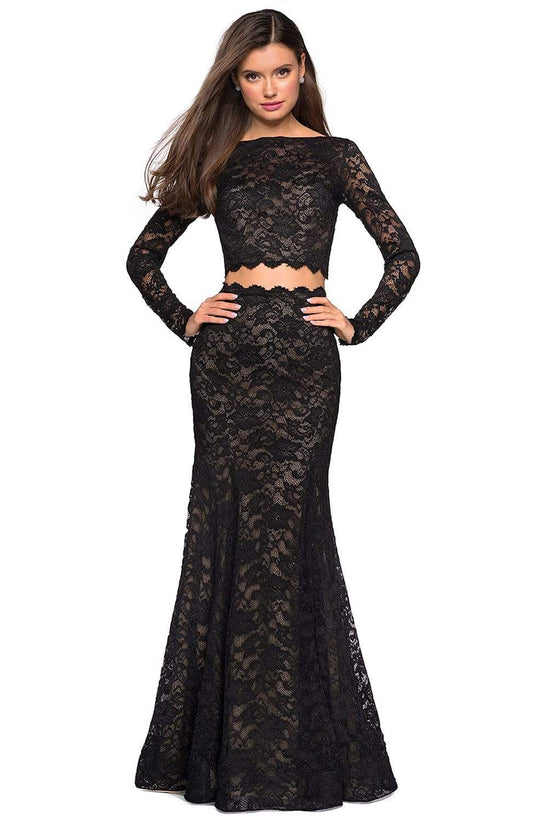 Black Long Sleeves Lace Prom Dresses Plus Size Satin Formal Evening Go