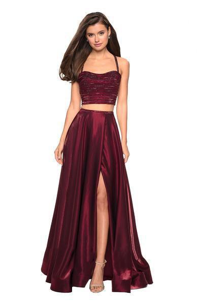 A-line Sleeveless Spaghetti Strap Satin Natural Waistline Two-Toned Print Floor Length Sweetheart Sequined Open-Back Slit Back Zipper Fitted Evening Dress With Rhinestones