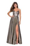 Tall Sexy A-line V-neck Open-Back Pocketed Slit Back Zipper Floor Length Natural Waistline Sleeveless Spaghetti Strap Metallic Dress