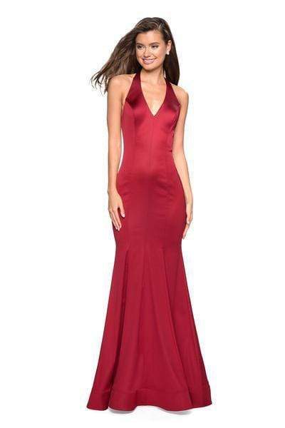 Mermaid Natural Waistline Sleeveless Back Zipper Fitted Open-Back Pleated Satin Halter Plunging Neck Evening Dress with a Brush/Sweep Train