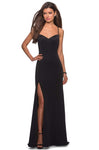 Sexy Sheath Spaghetti Strap Jersey Back Zipper Slit Plunging Neck Sweetheart Natural Waistline Sheath Dress with a Brush/Sweep Train