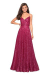 A-line V-neck Sleeveless Natural Waistline Sequined V Back Fitted Back Zipper Floor Length Dress