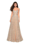 A-line V-neck Floor Length Back Zipper Sequined V Back Fitted Sleeveless Natural Waistline Dress