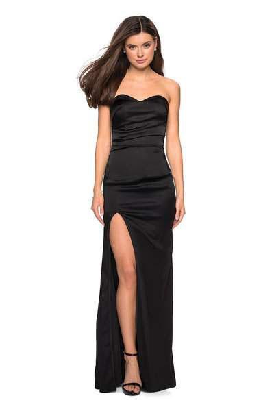 La Femme - 27787 Ruched Sweetheart Stretch Satin Sheath Dress
