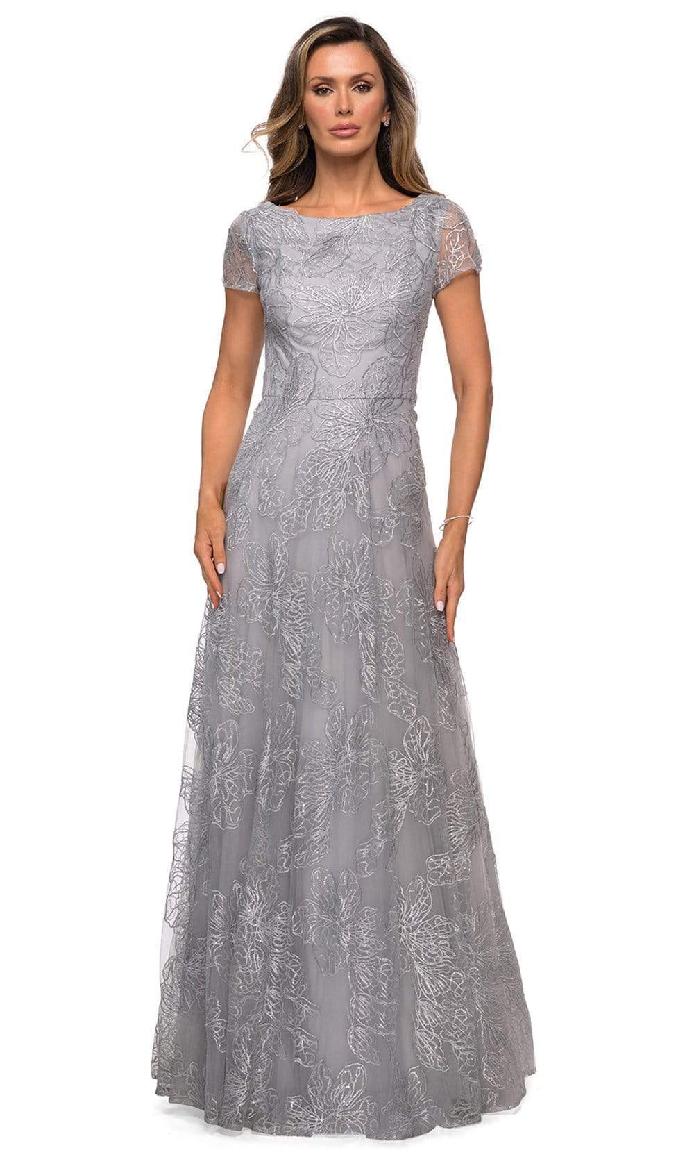 La Femme - 27837 Sequined Lace Bateau A-line Dress
