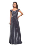 A-line Natural Waistline Off the Shoulder Floor Length Back Zipper Ruched Evening Dress