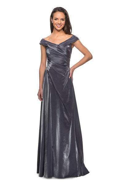 A-line Back Zipper Ruched Off the Shoulder Natural Waistline Floor Length Evening Dress