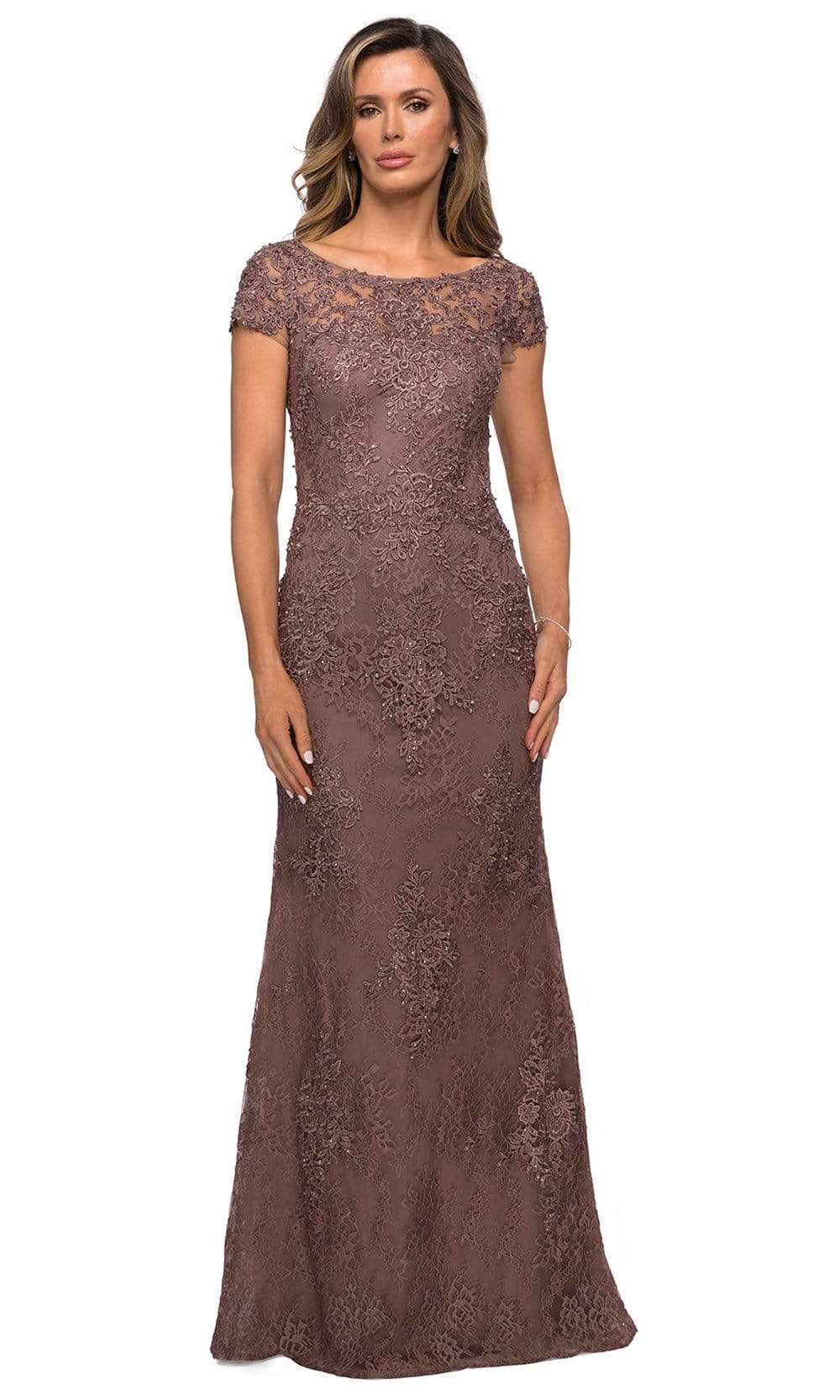 La Femme - 27856 Lace Bateau Mother of the Bride Sheath Dress
