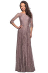 A-line Bateau Neck Floor Length Lace 3/4 Sleeves Back Zipper Fitted Natural Waistline Dress